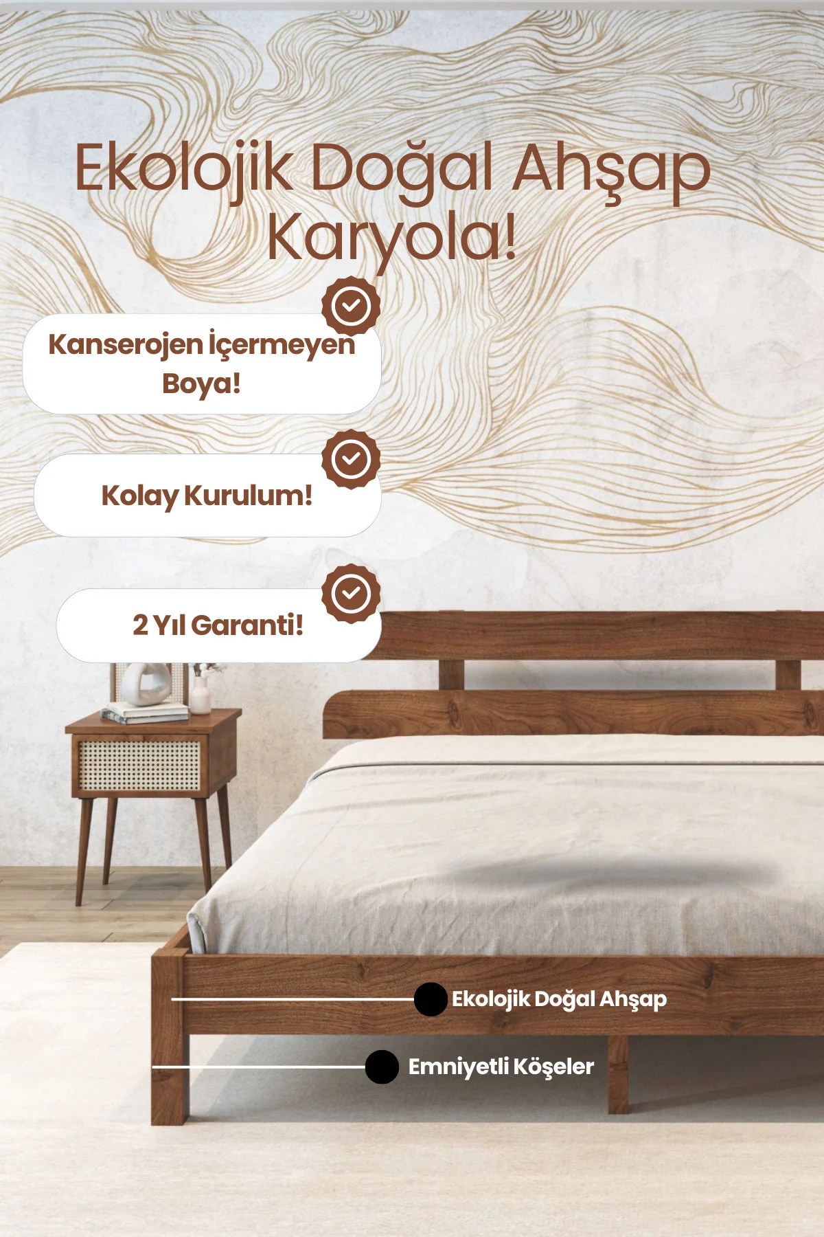 Lotus Modern Ahşap Karyola - Özel Tasarım 2'li Başlık Detaylı Modern Masif Çam Karyola Fiyatı, Yorumları ve Özellikleri