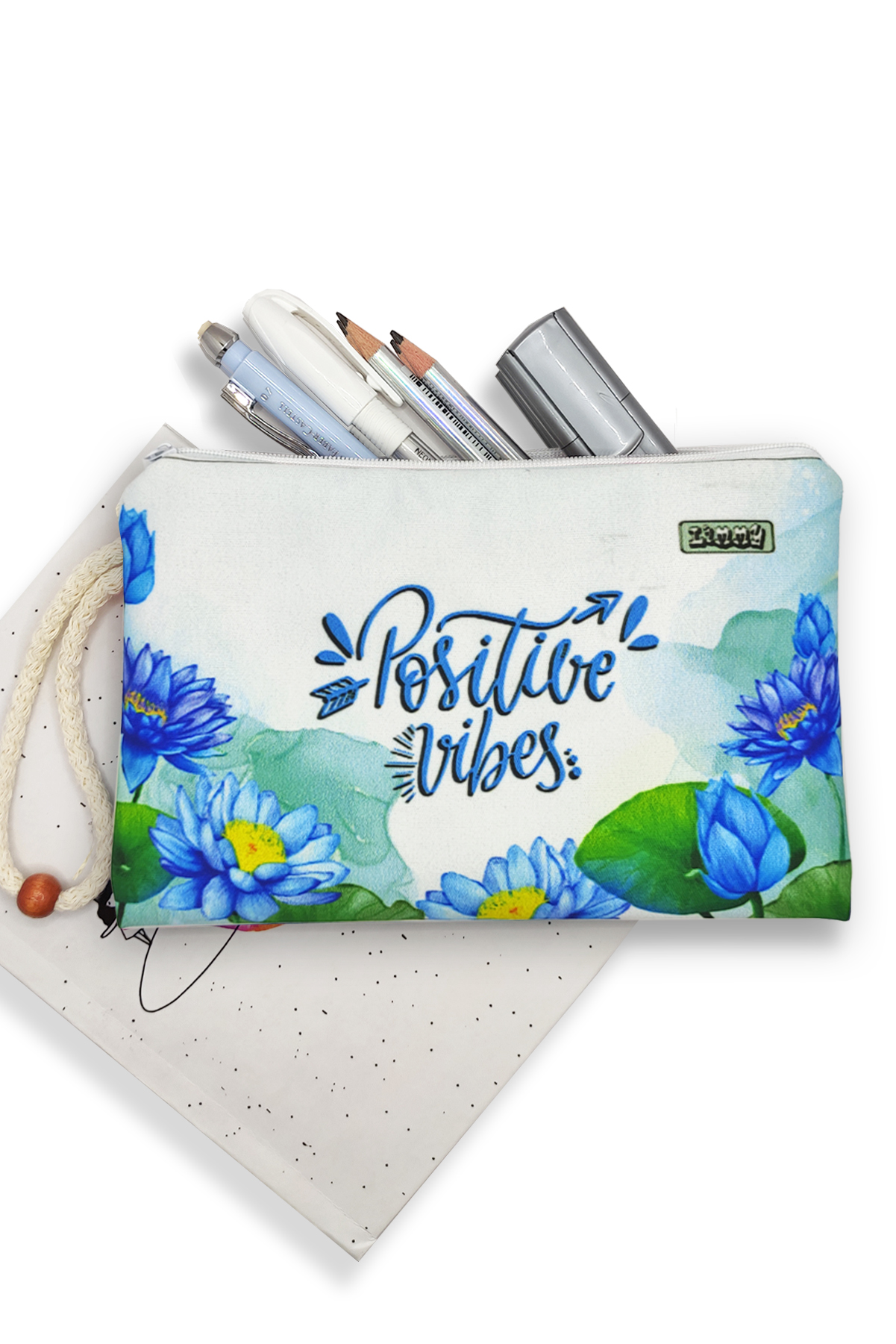 Lotus Positive Desenli Kalem Kutusu Yıkanabilir Bez Kalemlik