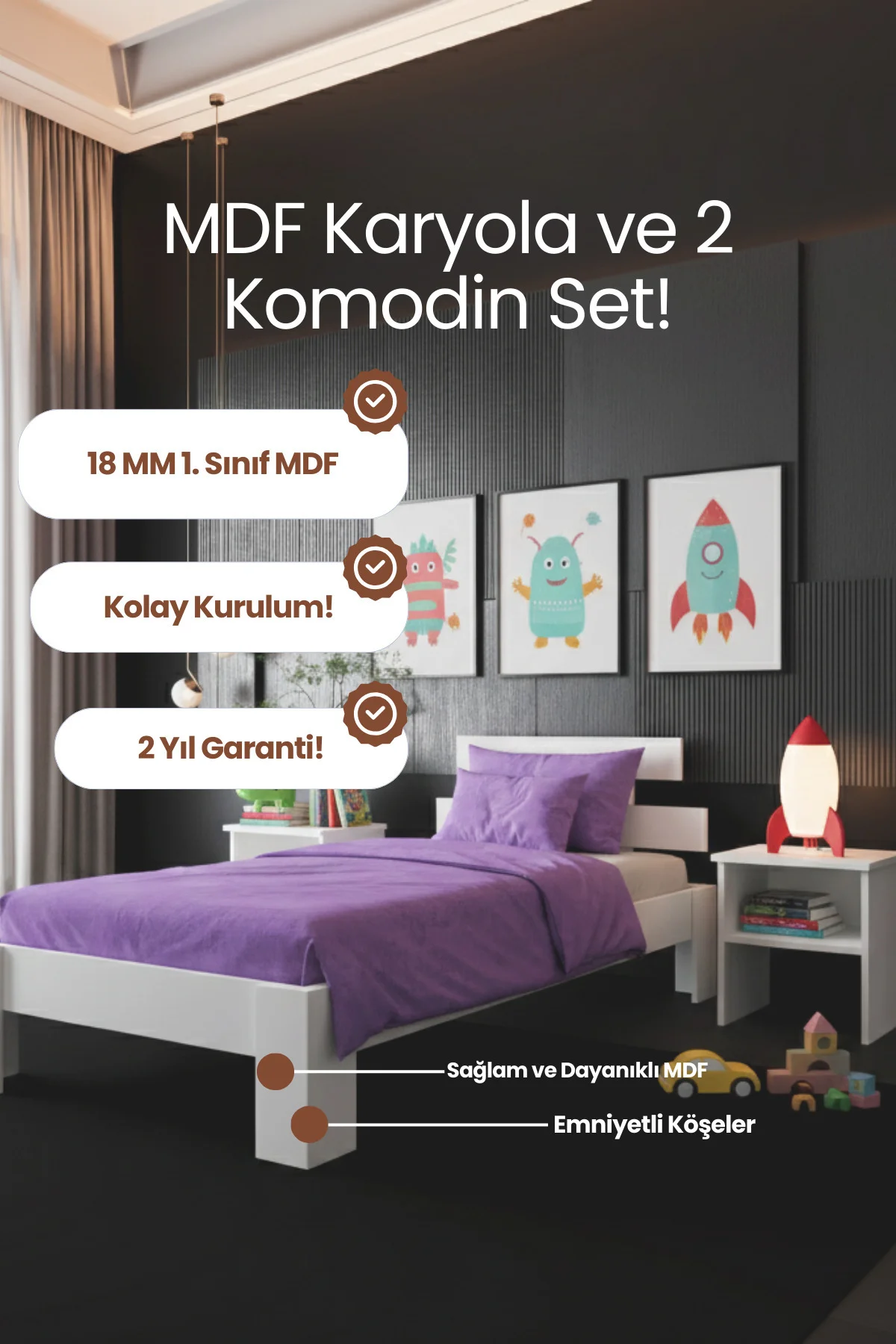 Lotus Tek Kişilik Modern Karyola ve İkili Komodin Seti - 1. Sınıf 18 Mm MDF Karyola ve Komodin Set Fiyatı, Yorumları ve Özellikleri