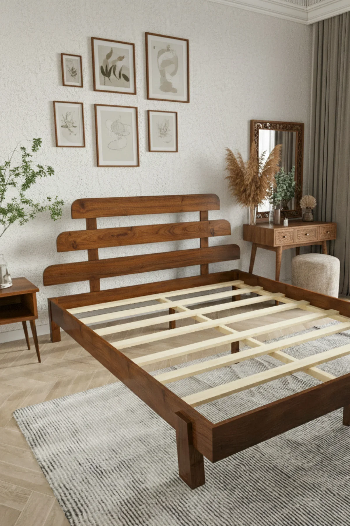 Lotus X New Modern Ahşap Karyola - Özel 3'lü Kademeli Başlık Bohem Tasarım Masif Ahşap Karyola Fiyatı, Yorumları ve Özellikleri
