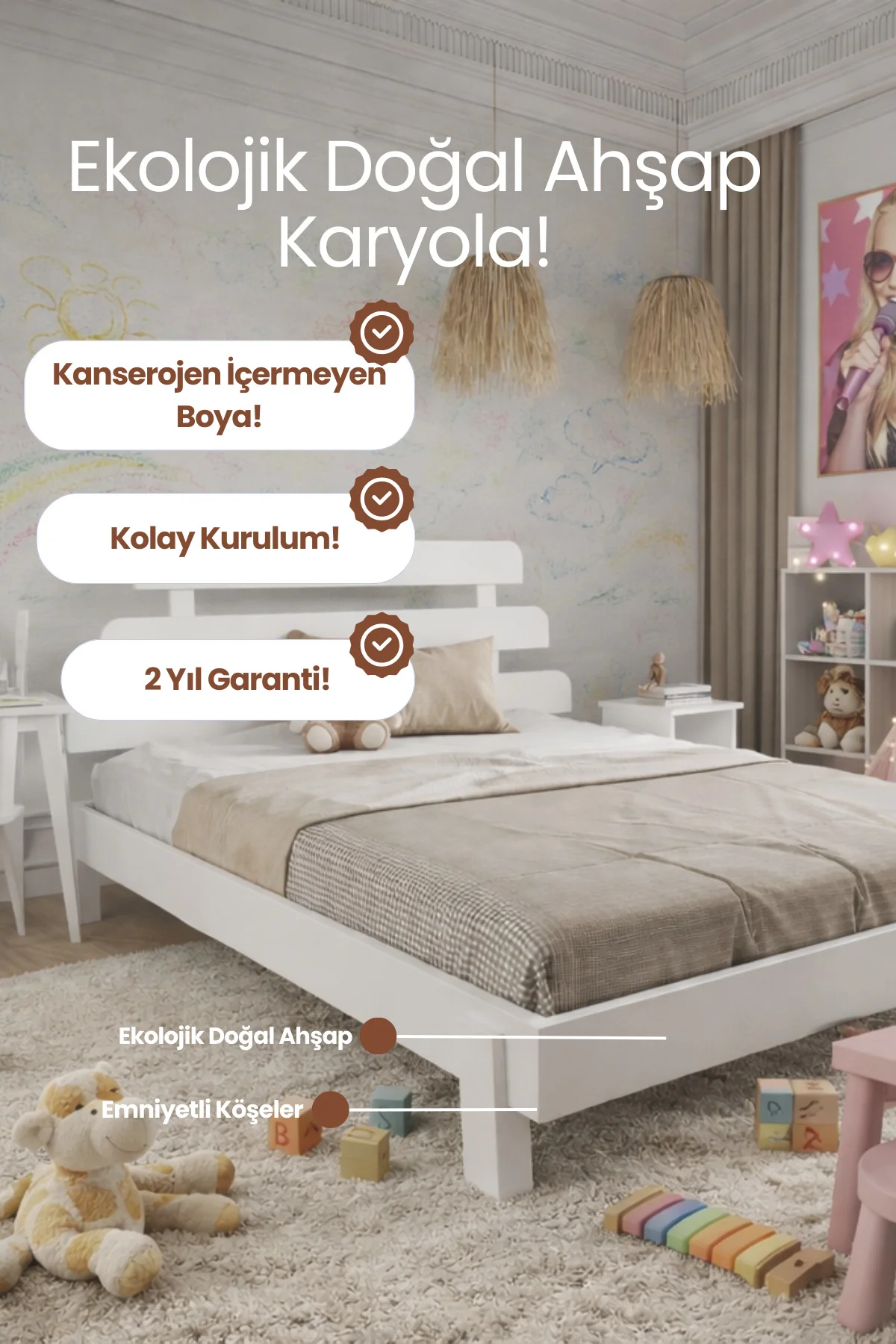 Lotus X New Modern Ahşap Karyola - Özel 3'lü Kademeli Başlık Bohem Tasarım Masif Ahşap Karyola Fiyatı, Yorumları ve Özellikleri