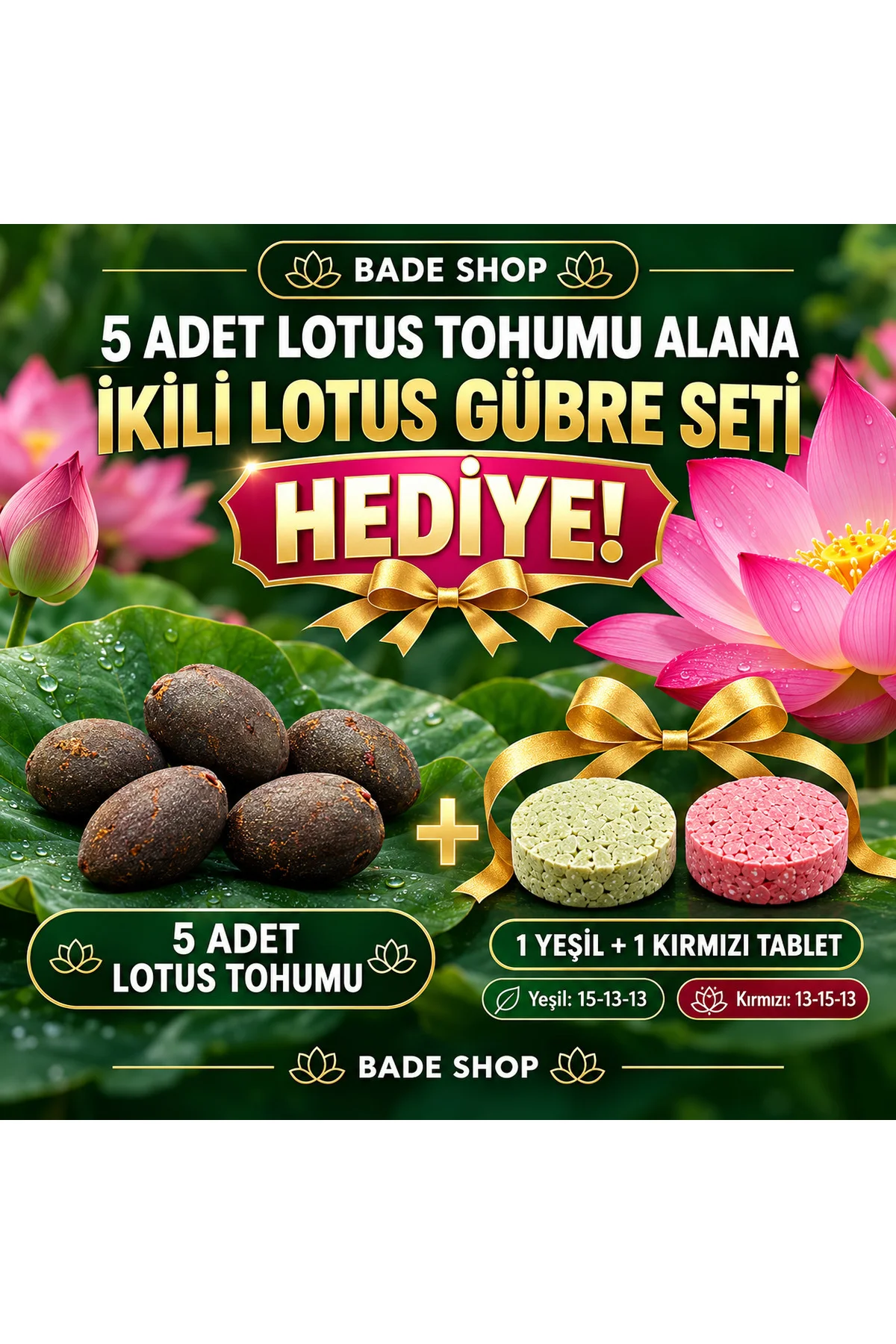 Lotus Yetiştirme Seti – 5 Adet Tohum + İkili Gübre Seti, Zımpara ve Bilgilendirme Broşürü Hediyeli Lotus Yetiştirme Seti – 5 Adet Tohum + İkili Gübre Seti, Zımpara ve Bilgilendirme Broşürü Hediyeli - Görsel 2