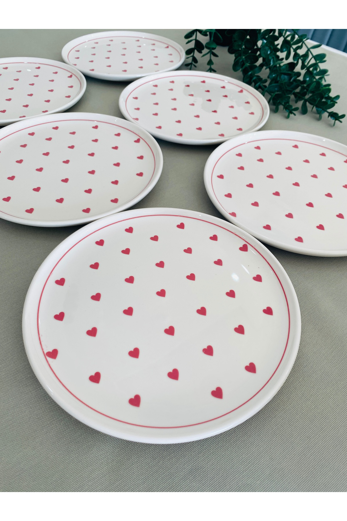 Love 6 Adet Kırmızı Kalp 20 Cm Pasta/servis Tabağı