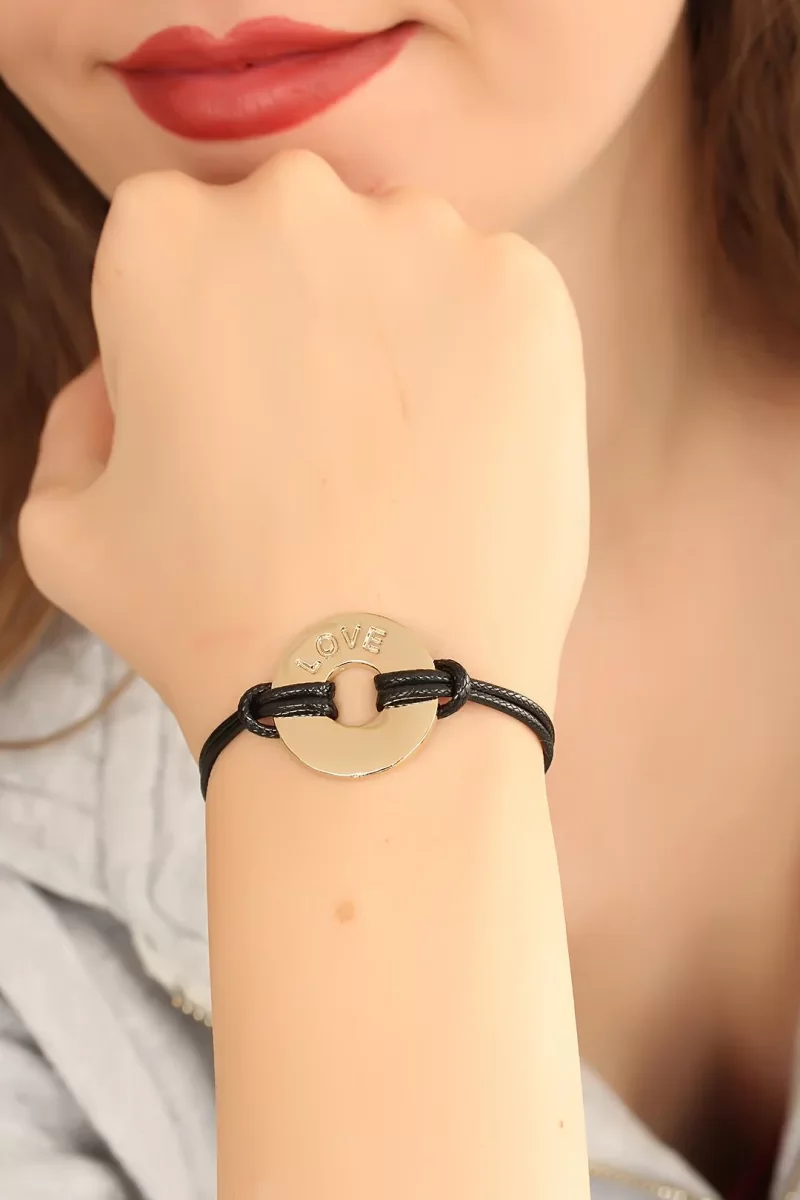 LOVE (Aşık) Siyah Deri İpli Unisex Mood Bileklik - Lisinya