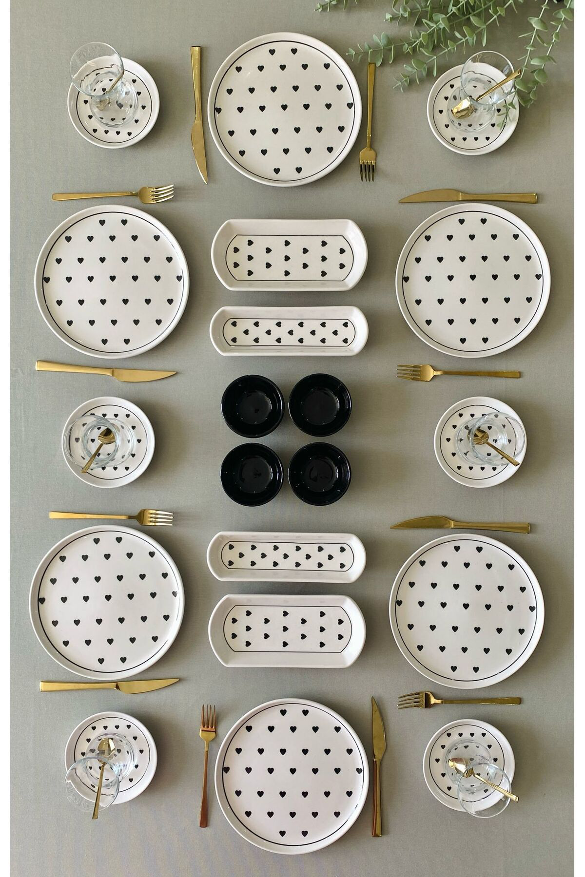 Love Desen Siyah 6 Kişilik 20 Parça Kahvaltı Takımı (Sosluklu)