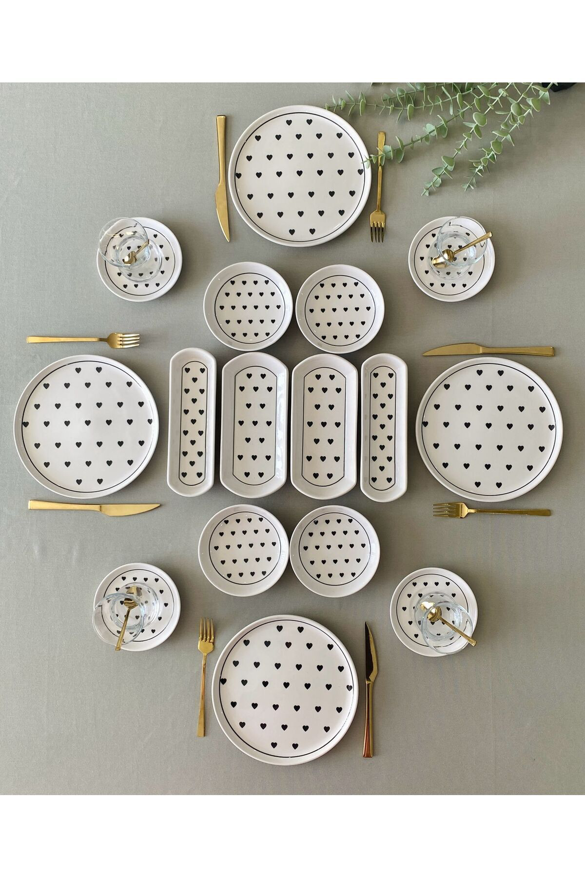 Love Desen Siyah 6 Kişilik 20 Parça Kahvaltı Takımı (Sosluklu)