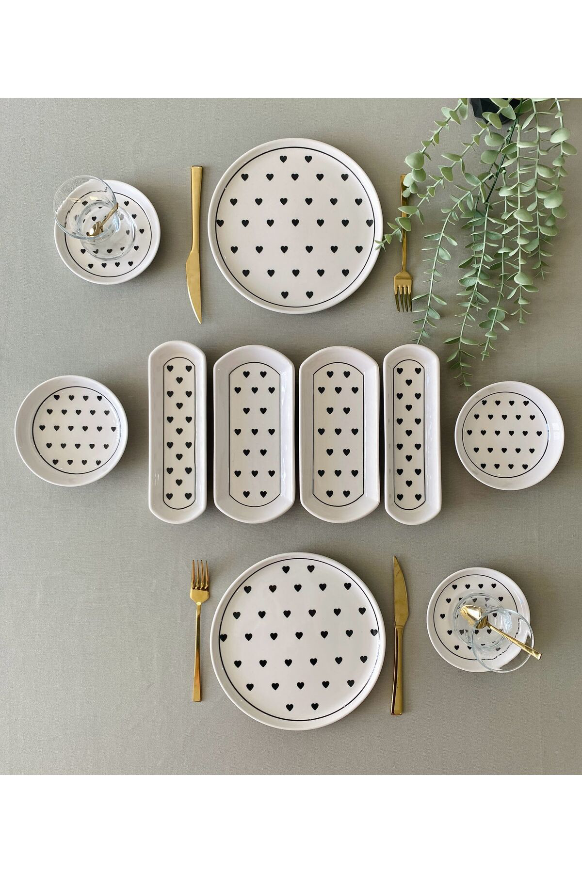 Love Desen Siyah 6 Kişilik 20 Parça Kahvaltı Takımı (Sosluklu)