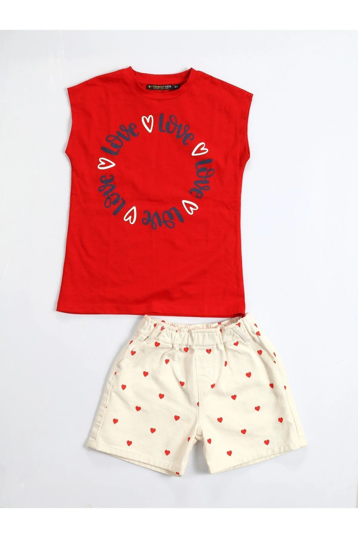 Love Kalpli Denim Kız Çocuk Şort Takım