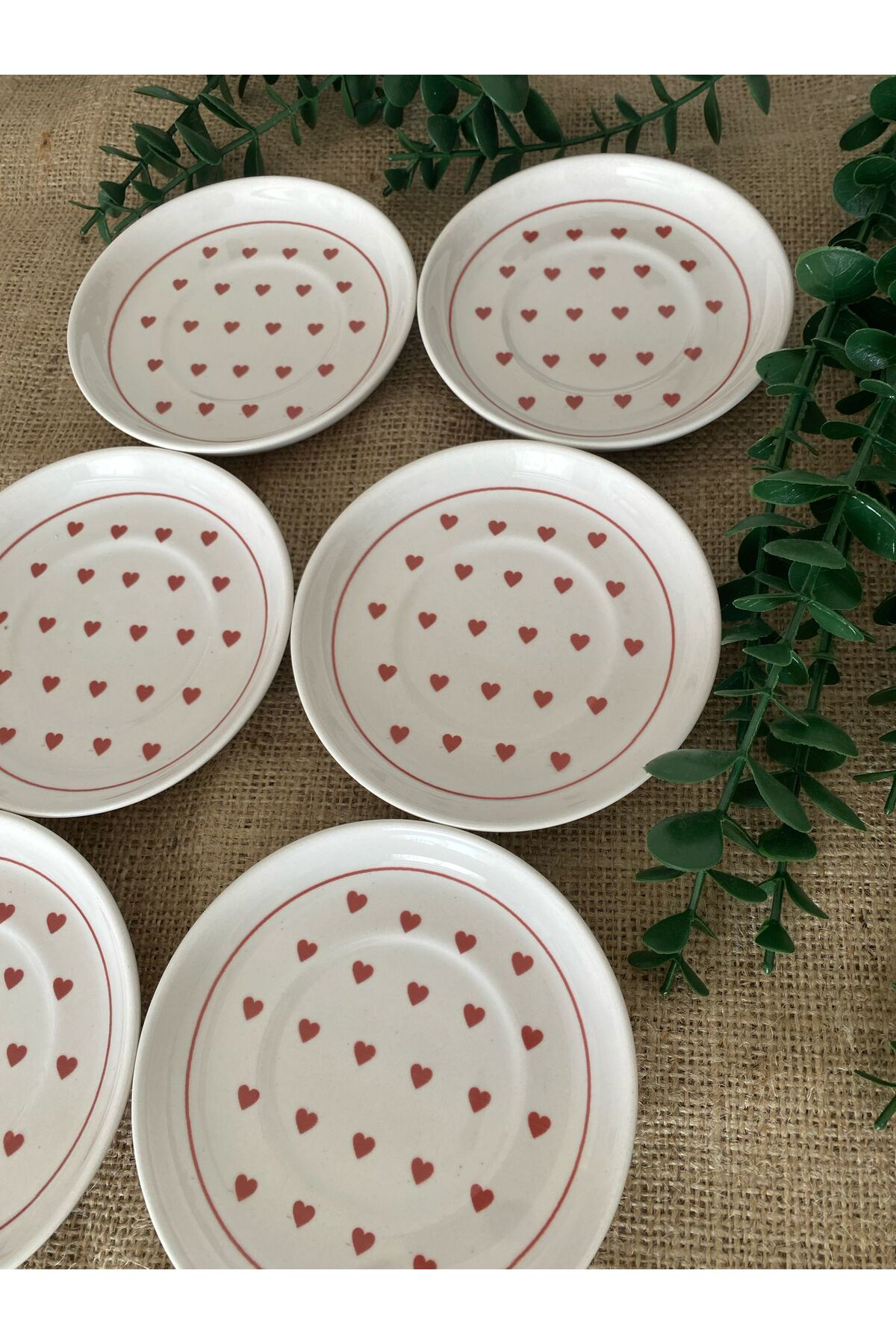 Love Kırmızı Kalp Model 6'lı Çay tabağı