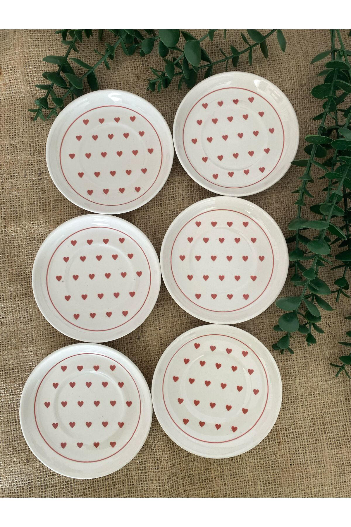 Love Kırmızı Kalp Model 6'lı Çay tabağı