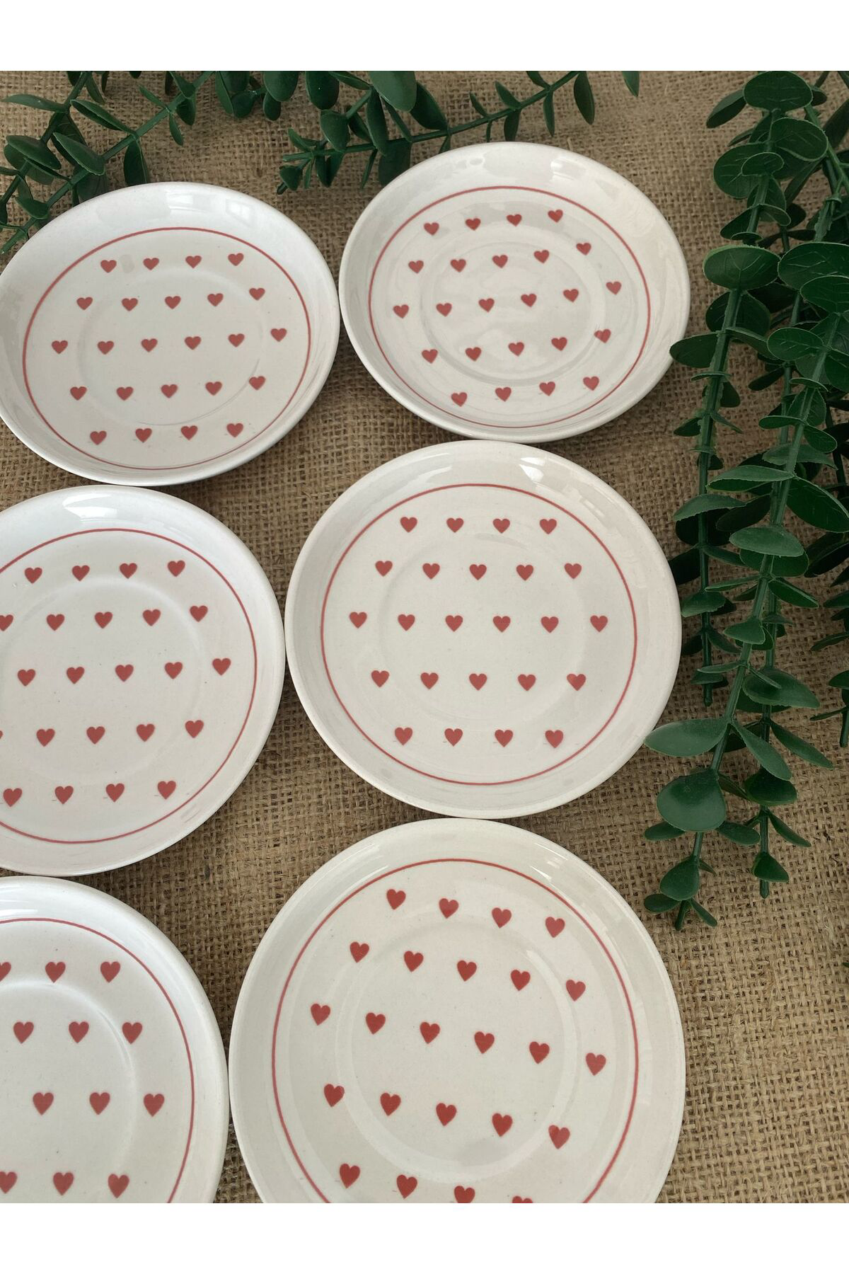 Love Kırmızı Kalp Model 6'lı Çay tabağı