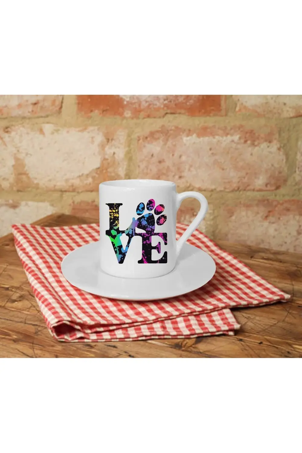 Love Pet Baskılı Beyaz Türk Kahvesi Fincanı