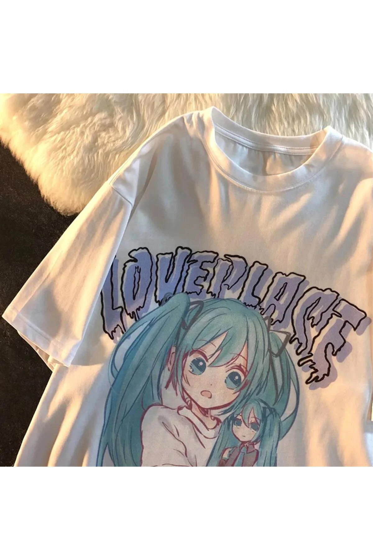 Love Place Hatsune Miku Beyaz Unisex Oversize T-shirt