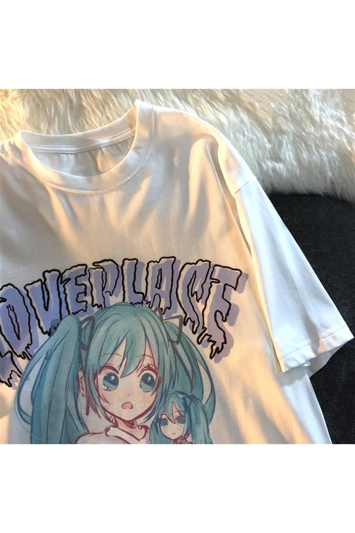 Love Place Hatsune Miku Beyaz Unisex Oversize T-shirt
