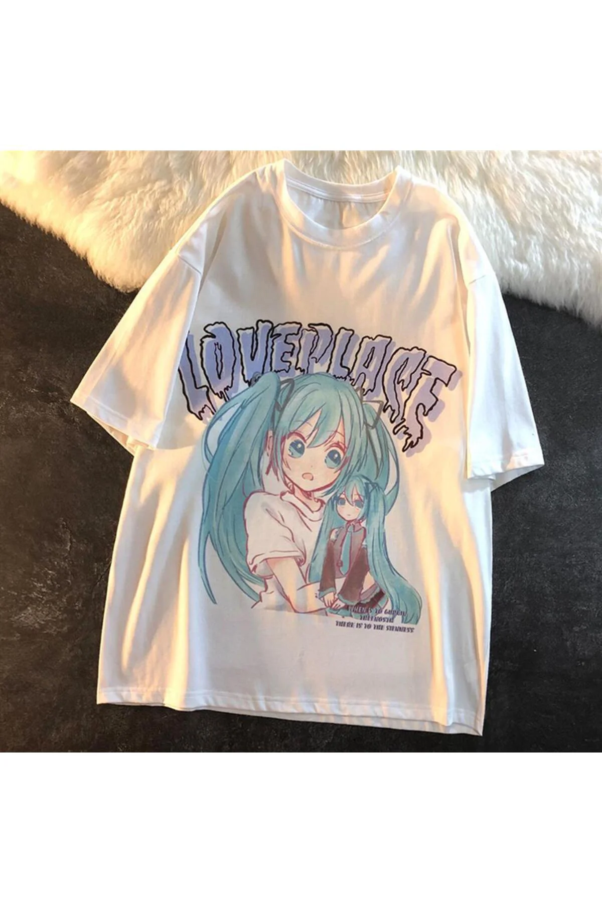 Love Place Hatsune Miku Beyaz Unisex Oversize T-shirt