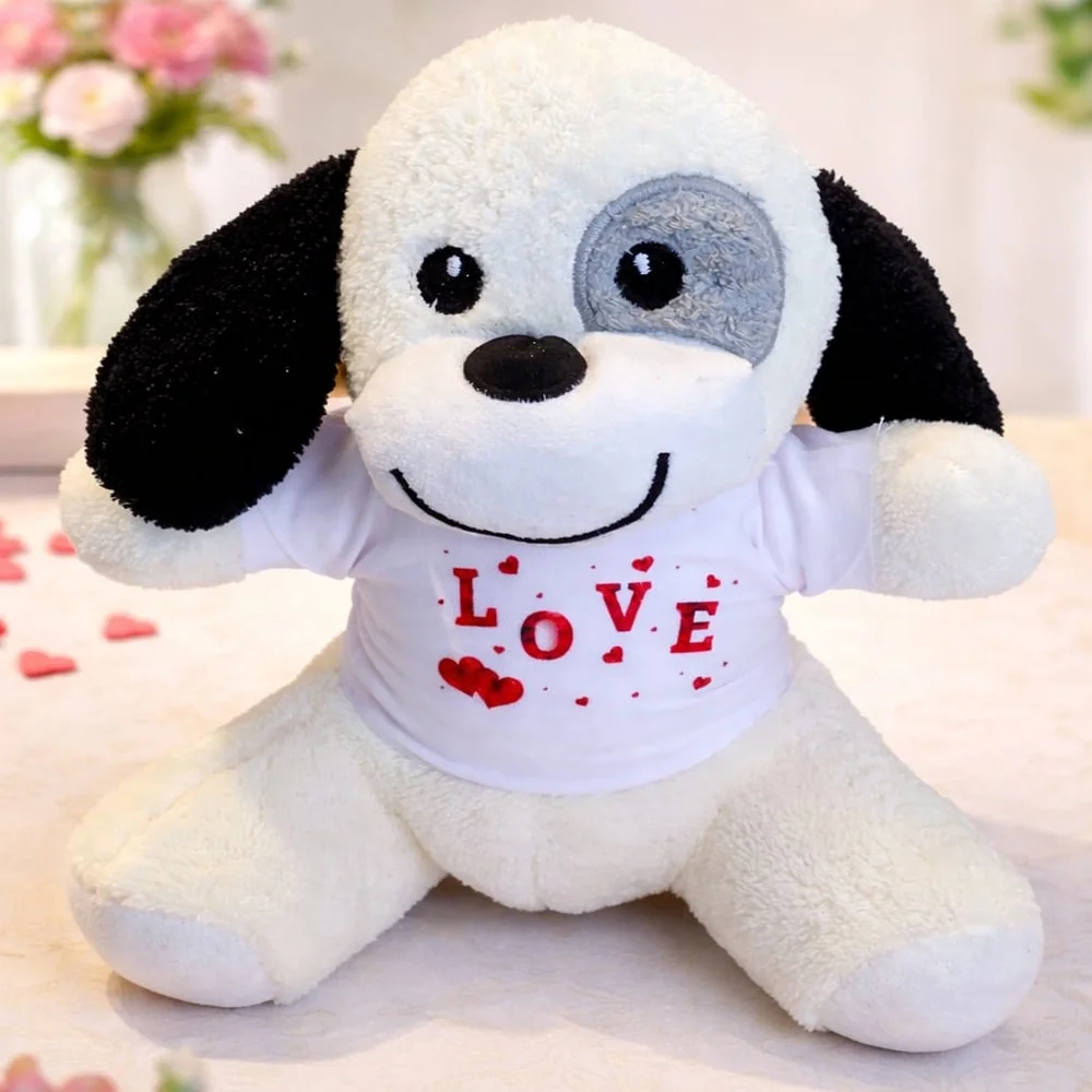 Love Tişörtlü Sevimli Benekli Peluş Köpek