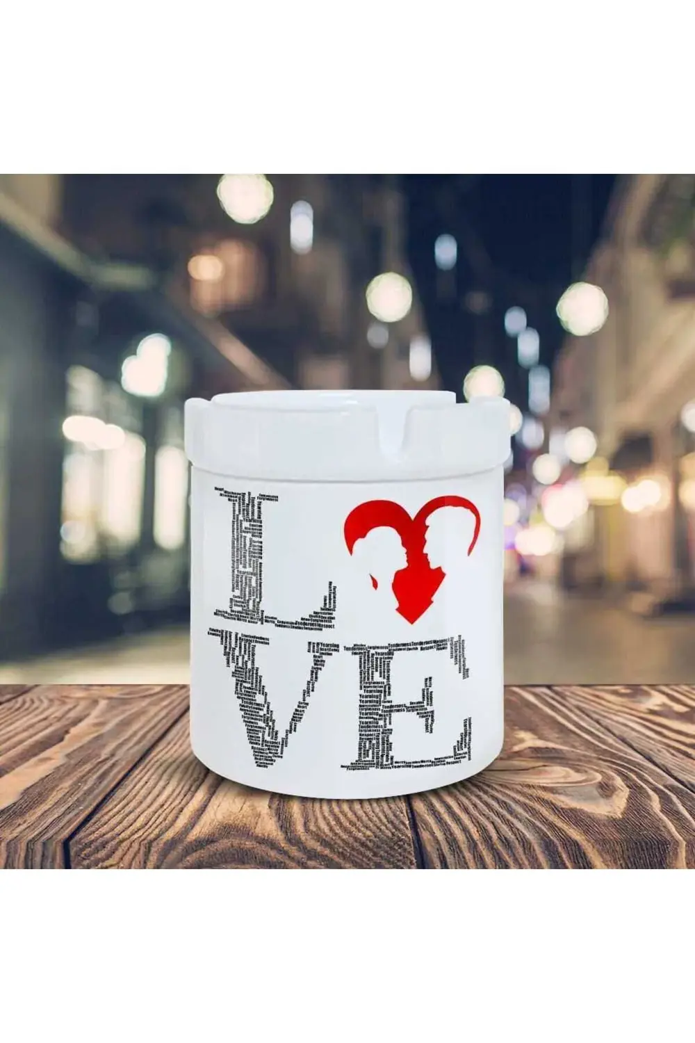 Love Yazılı Romantik Çift Baskılı Küllük Seramik Kül Tablası-201