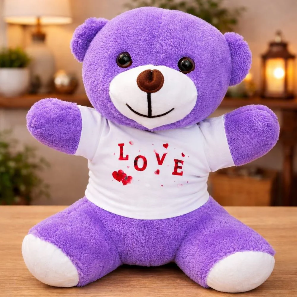 Love Yazılı Tişörtlü Peluş Mor Ayıcık Oyuncak Sevgili Hediyesi Love Yazılı Tişörtlü Peluş Mor Ayıcık Oyuncak Sevgili Hediyesi