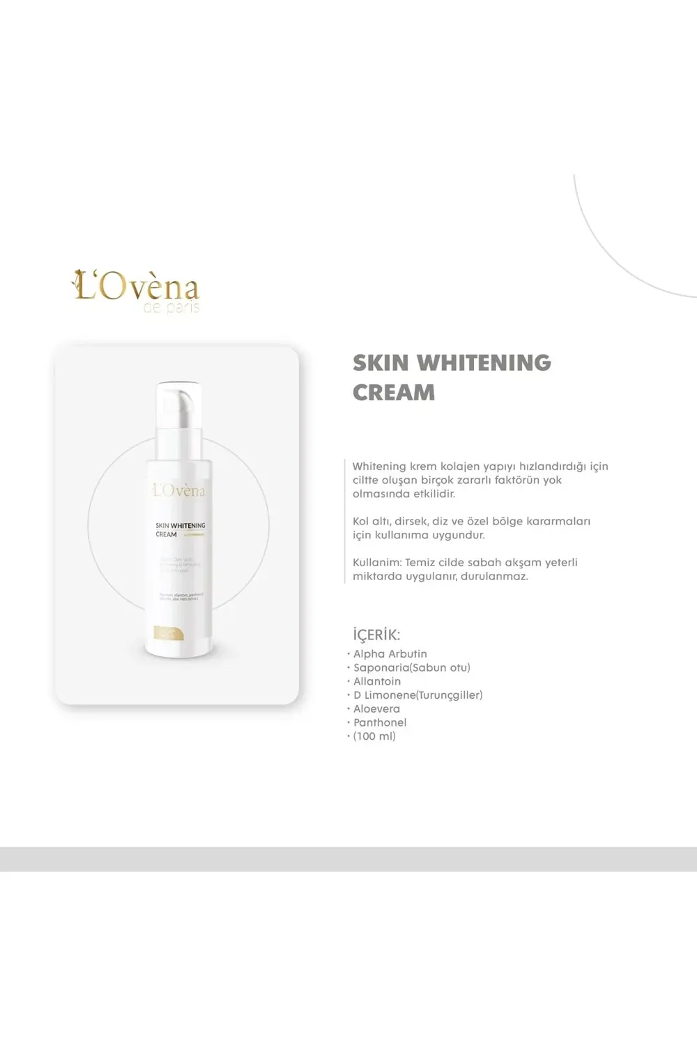 LOVENA DE PARİS - SKIN WHITENING CREAM -100 ML