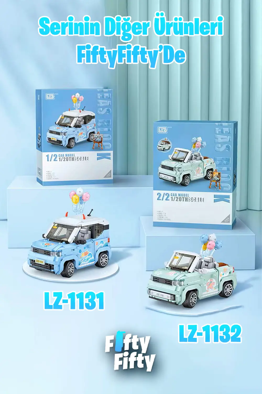 LOZ Car Model Serisi Mavi Araba 875 Parça Oyuncak Yapım Seti FFLZ