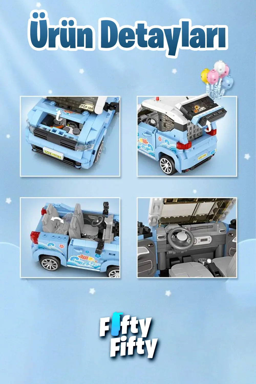 LOZ Car Model Serisi Mavi Araba 875 Parça Oyuncak Yapım Seti FFLZ