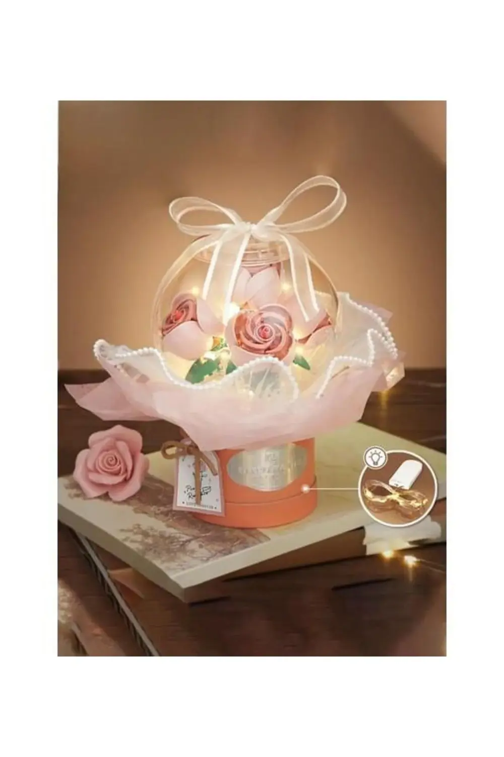 Loz Ledli Pembe Dekoratif ve Koleksiyonluk Çiçek Buketi 285 Parça