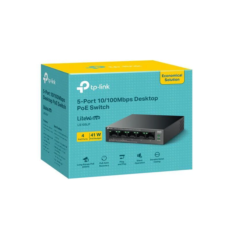 LS105LP 4 PORT 10/100 +1 PORT RJ45 UPLINK 41W 250 METRE POE MESAF