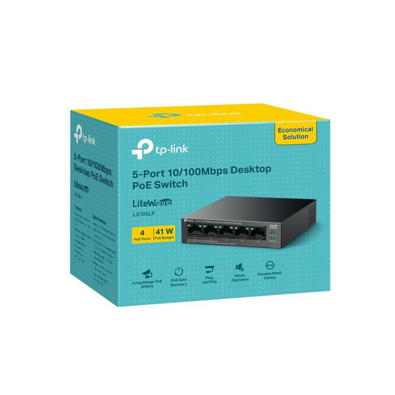 Tp-Link Ls105lp 4 Port 10/100 +1 Port Rj45 Uplink 41W 250 Metre Poe Mesaf