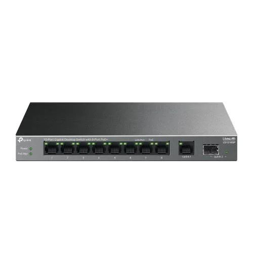 LS1210GP, Green Tech, 10 port Gigabit, 9 Port POE, +1 Port Gigabit SFP, 61W, Yönetilemez Masaüstü Switch
