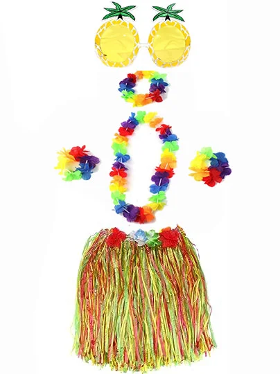 Luau Aloha Hawaii Parti Seti – Ananas Gözlük, Etek, Taç, Kolye ve Bileklik Aksesuarları