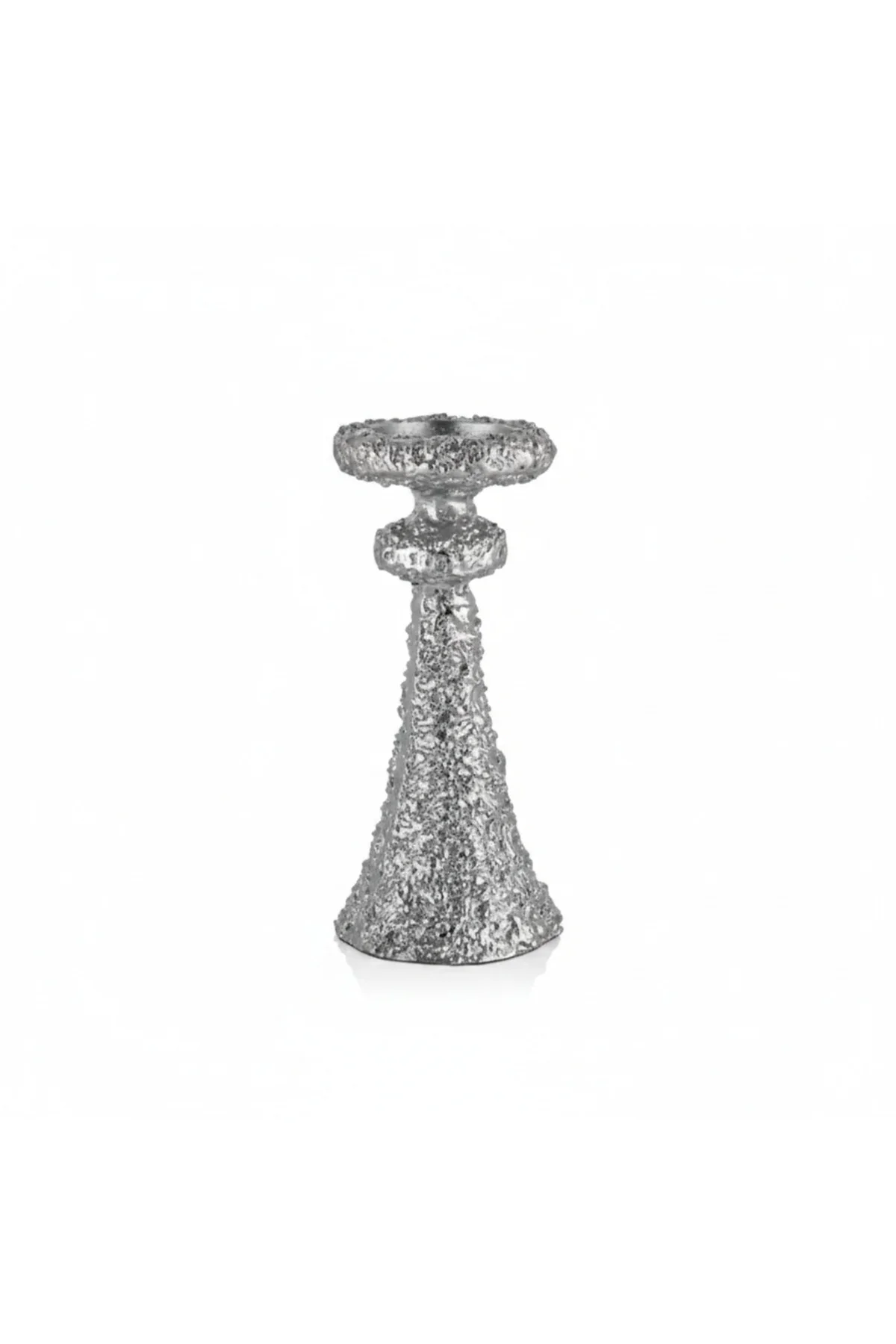 Lucky Art Casted Nikel Büyük Sütun Mumluk - 14x30.5 cm Gümüş Renk