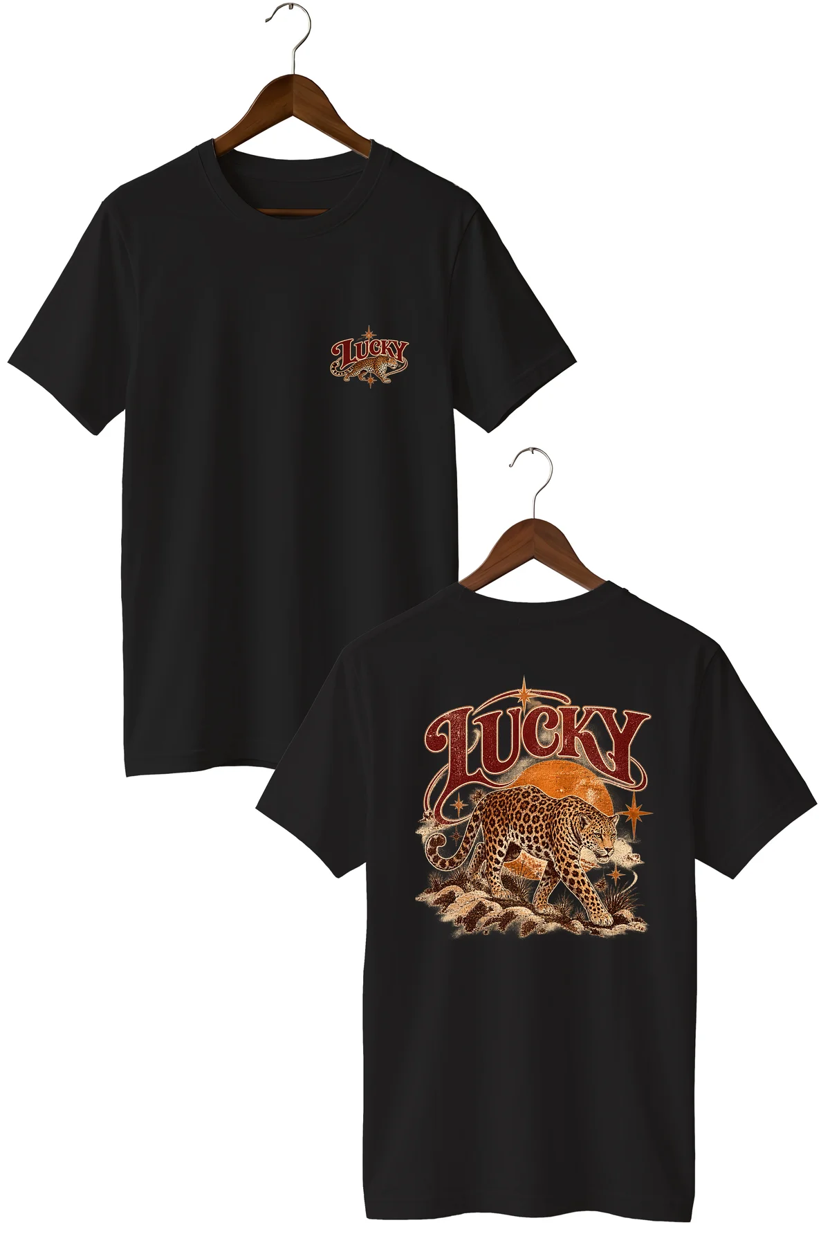 Lucky Leopar Baskılı Oversize Unisex T-Shirt – Ön Arka Baskılı Vintage Streetwear Tişört
