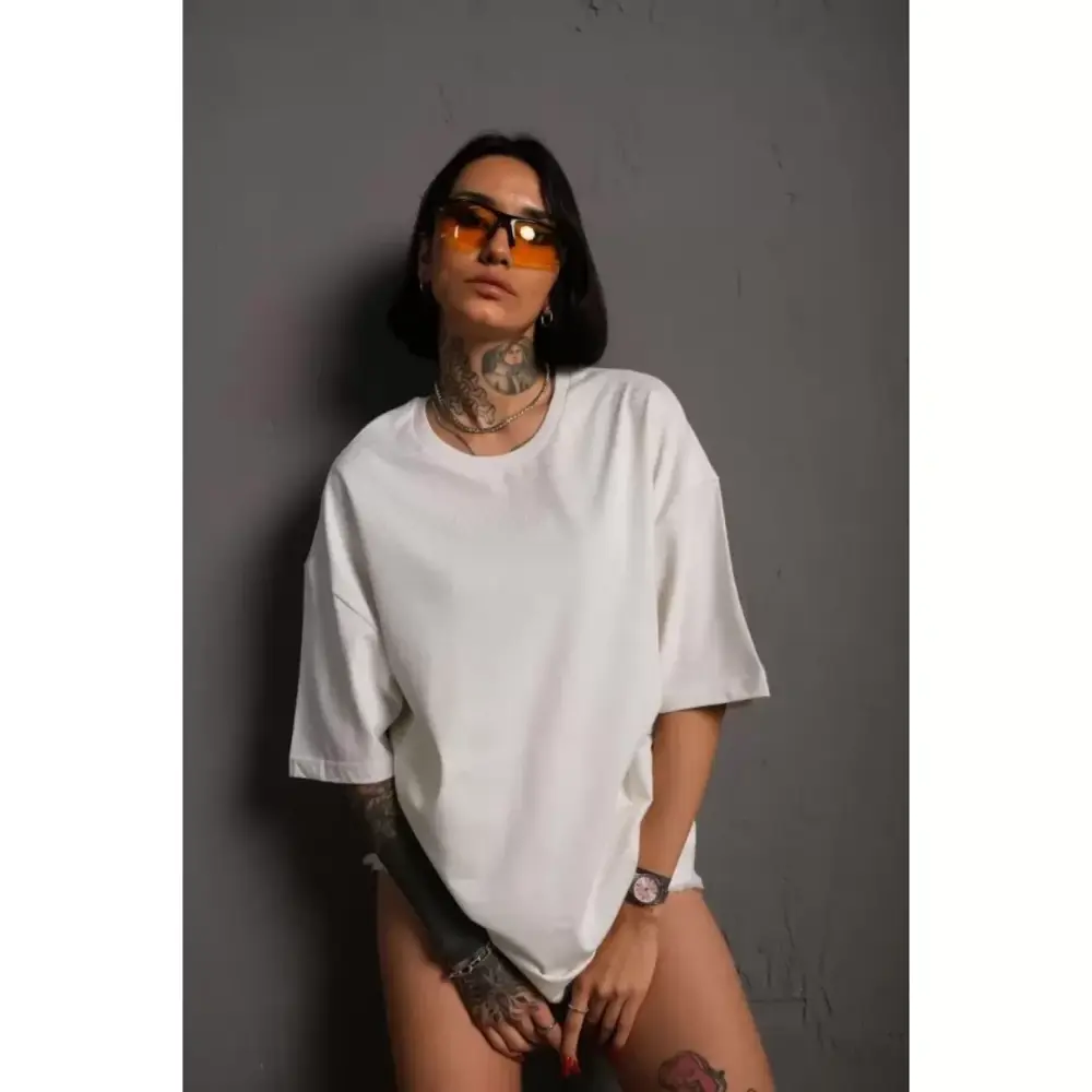 Lucky Life 24/1 Düz  Oversize T-shirt - Beyaz