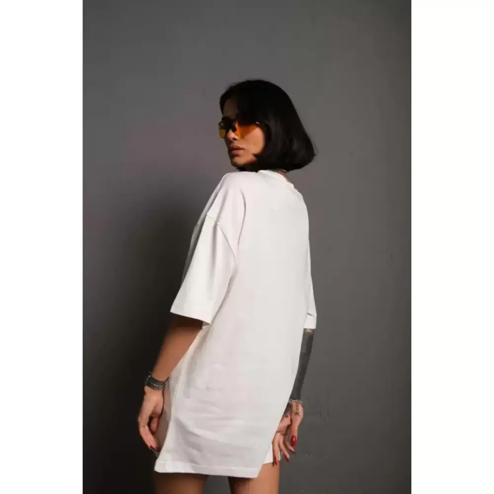 Lucky Life 24/1 Düz  Oversize T-shirt - Beyaz