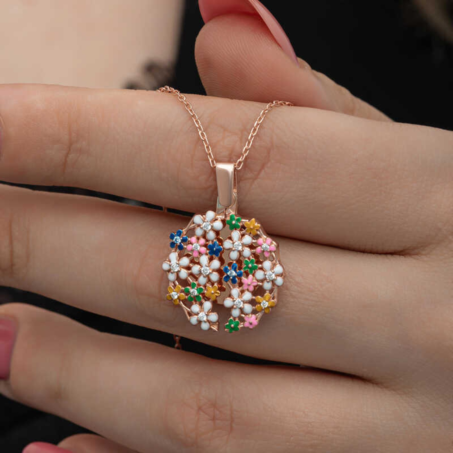 Lucky Life 925 Ayar Gumuss Rose Renkli Çiçek Kişiye Özel Lucky Li