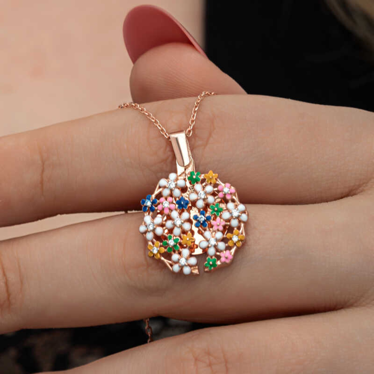 Lucky Life 925 Ayar Gumuss Rose Renkli Çiçek Kişiye Özel Lucky Li