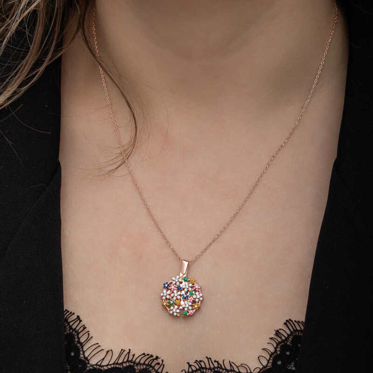 Lucky Life 925 Ayar Gumuss Rose Renkli Çiçek Kişiye Özel Lucky Li