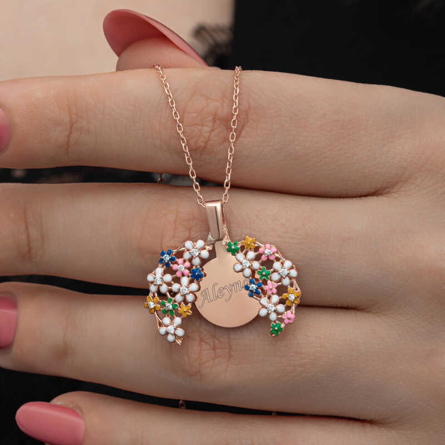 Lucky Life 925 Ayar Gumuss Rose Renkli Çiçek Kişiye Özel Lucky Li