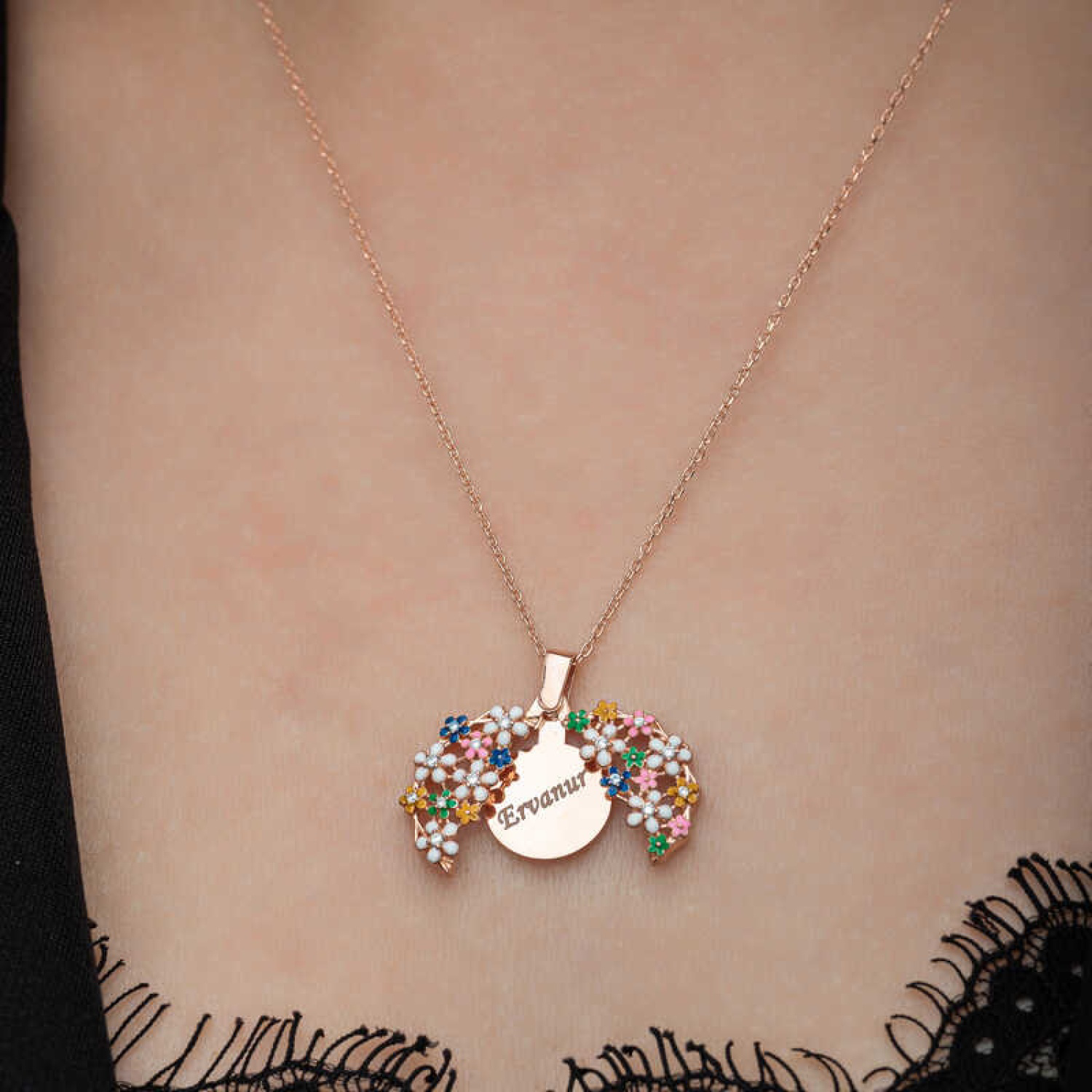 Lucky Life 925 Ayar Gumuss Rose Renkli Çiçek Kişiye Özel Lucky Li