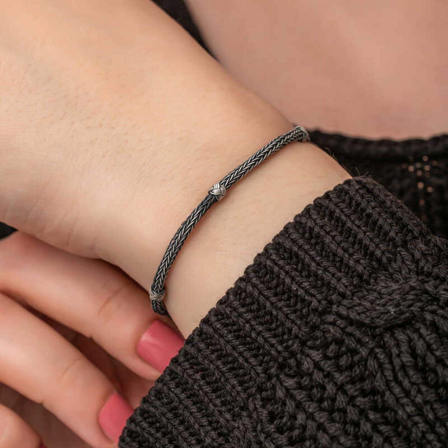 ​Lucky Life 925 Ayar Gumuss Kazaziye Örgü Bileklik