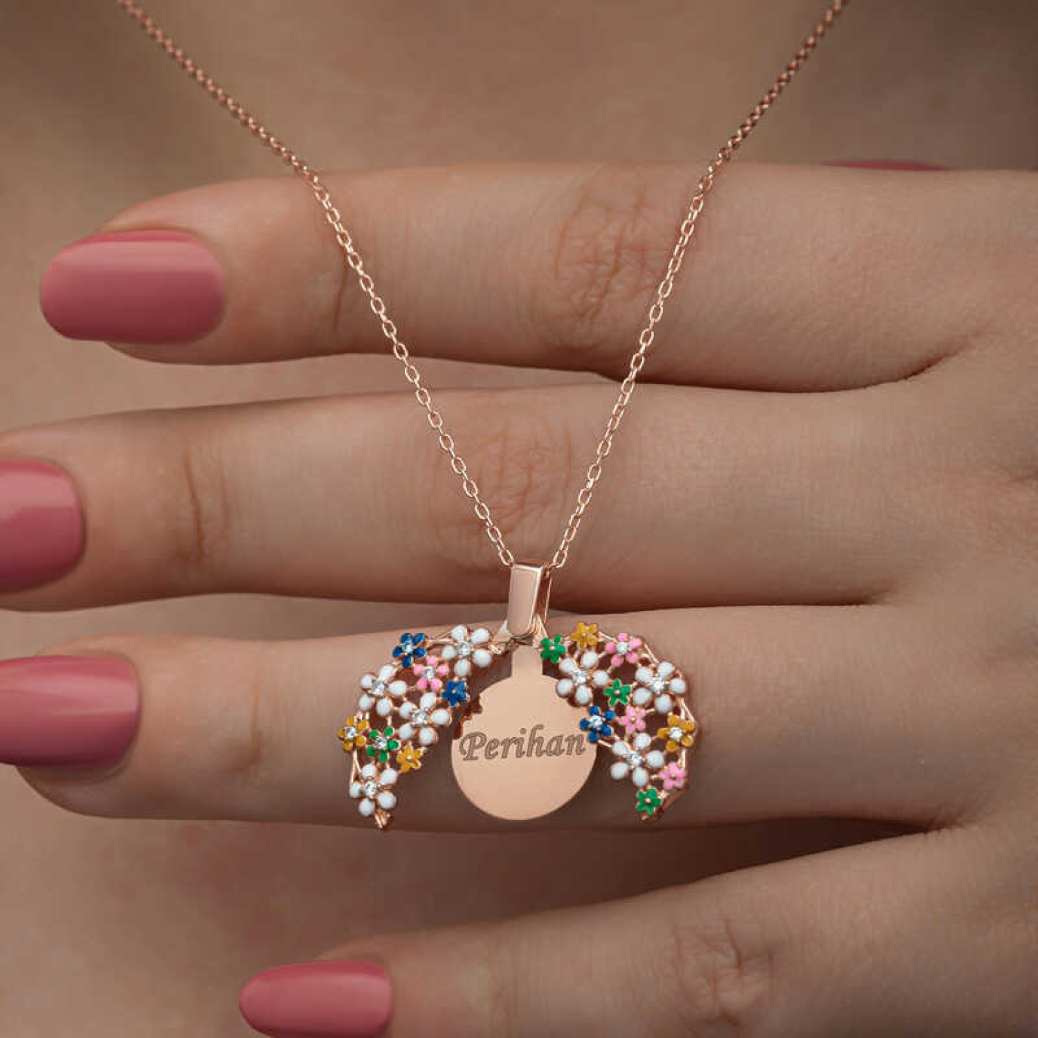 Lucky Life 925 Ayar Gumuss Rose Renkli Çiçek Kişiye Özel Lucky Li