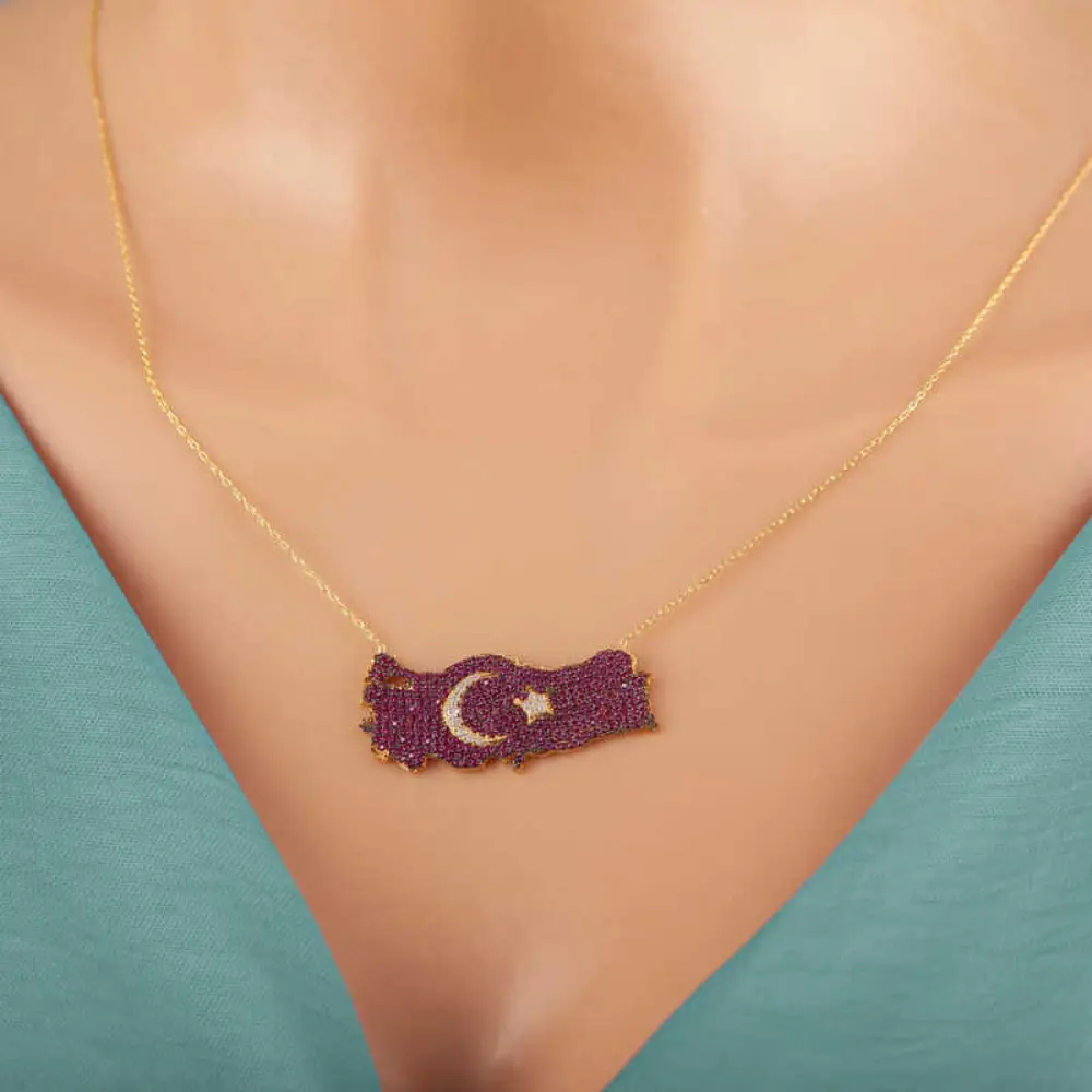 Lucky Life 925 Ayar Gumuss Gold Ay Yıldız Türkiye Haritası Lucky