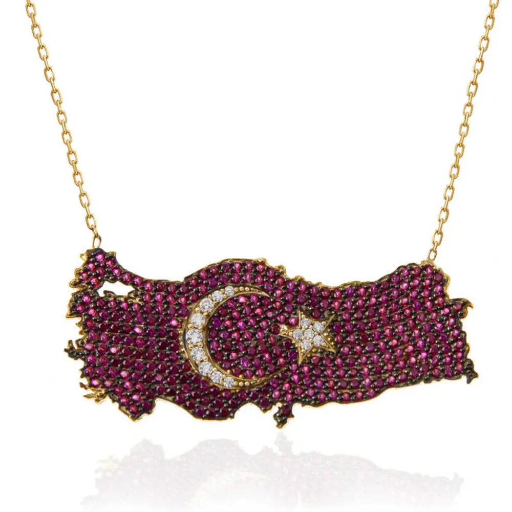 Lucky Life 925 Ayar Gumuss Gold Ay Yıldız Türkiye Haritası Lucky