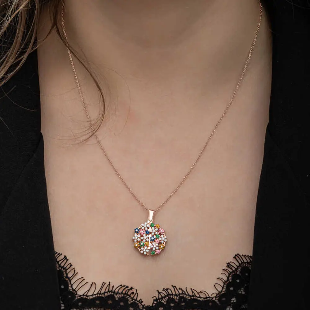Lucky Life 925 Ayar Gumuss Rose Renkli Çiçek Kişiye Özel Lucky Li