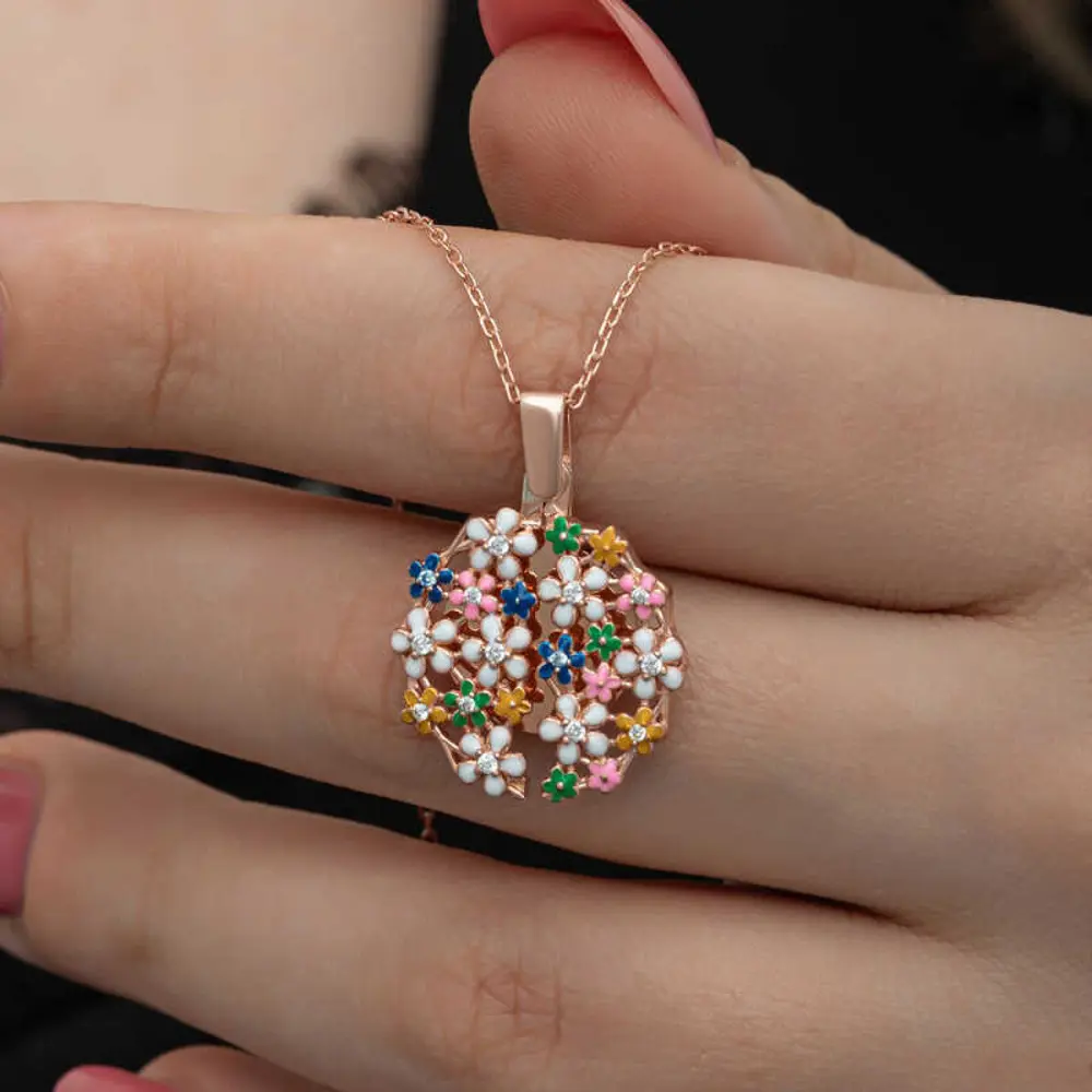 Lucky Life 925 Ayar Gumuss Rose Renkli Çiçek Kişiye Özel Lucky Li