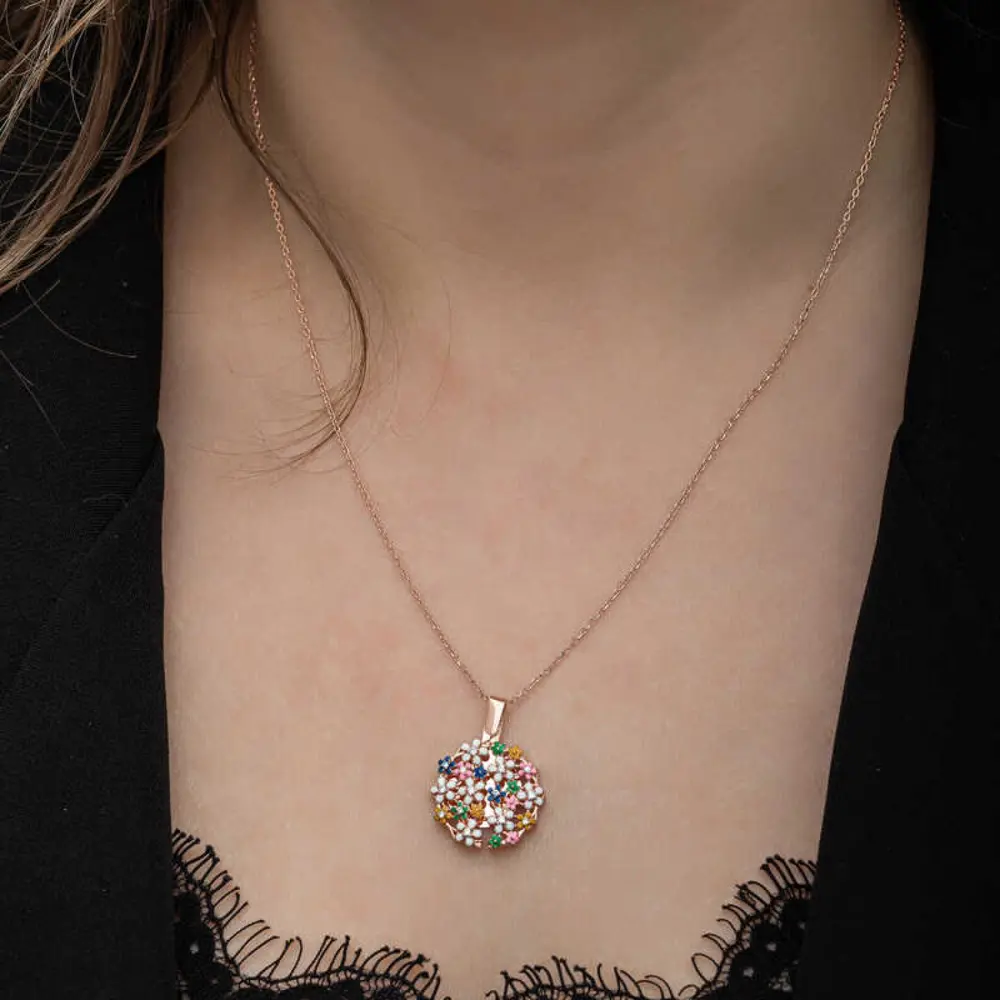 Lucky Life 925 Ayar Gumuss Rose Renkli Çiçek Kişiye Özel Lucky Li