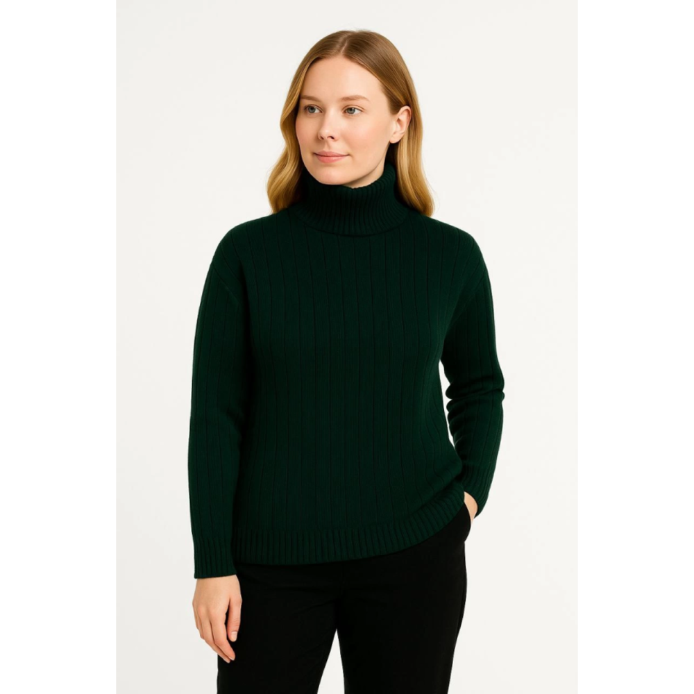 Lucky Life Balıkcı Yaka Bağazlı Triko Kazak Pamuklu Kalın Fitilli