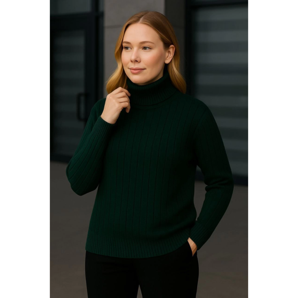 Lucky Life Balıkcı Yaka Bağazlı Triko Kazak Pamuklu Kalın Fitilli