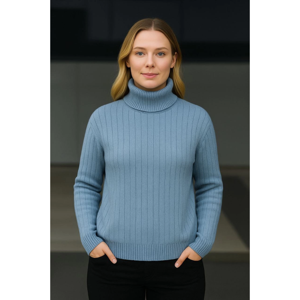 Lucky Life Balıkcı Yaka Bağazlı Triko Kazak Pamuklu Kalın Fitilli