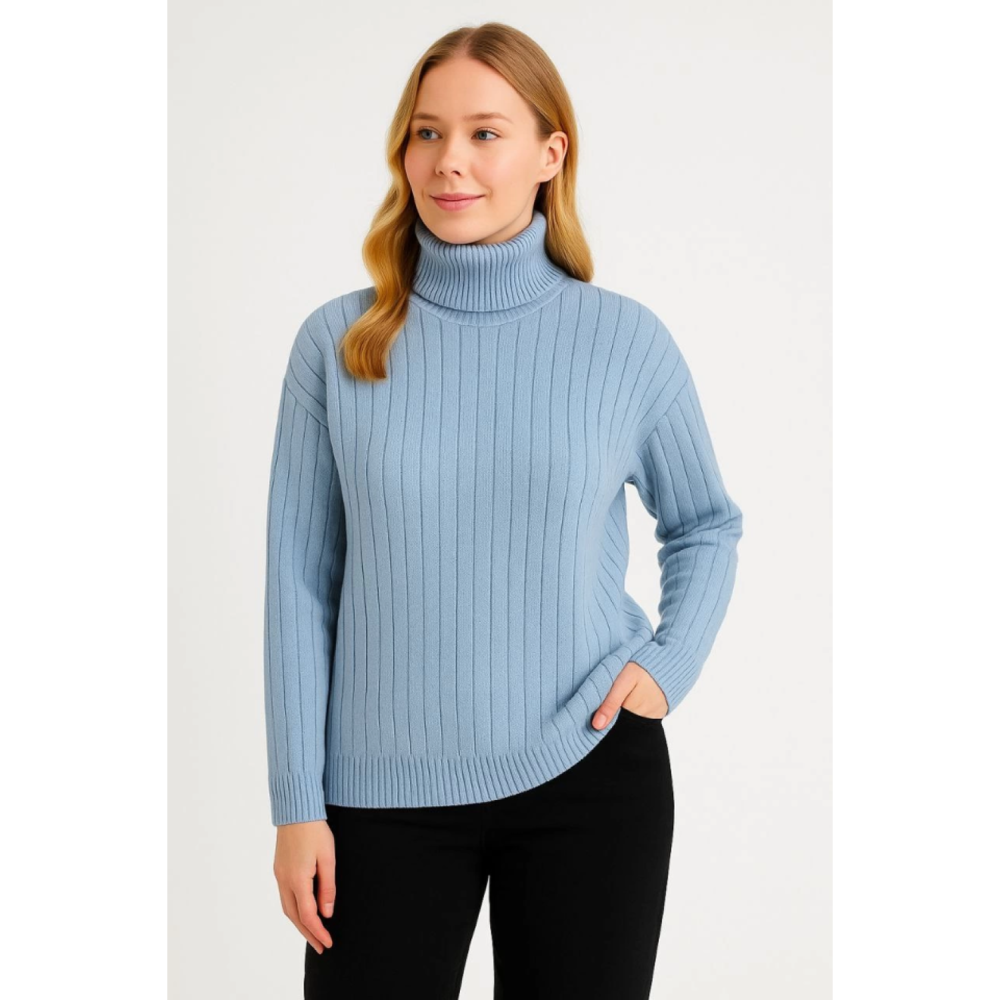 Lucky Life Balıkcı Yaka Bağazlı Triko Kazak Pamuklu Kalın Fitilli